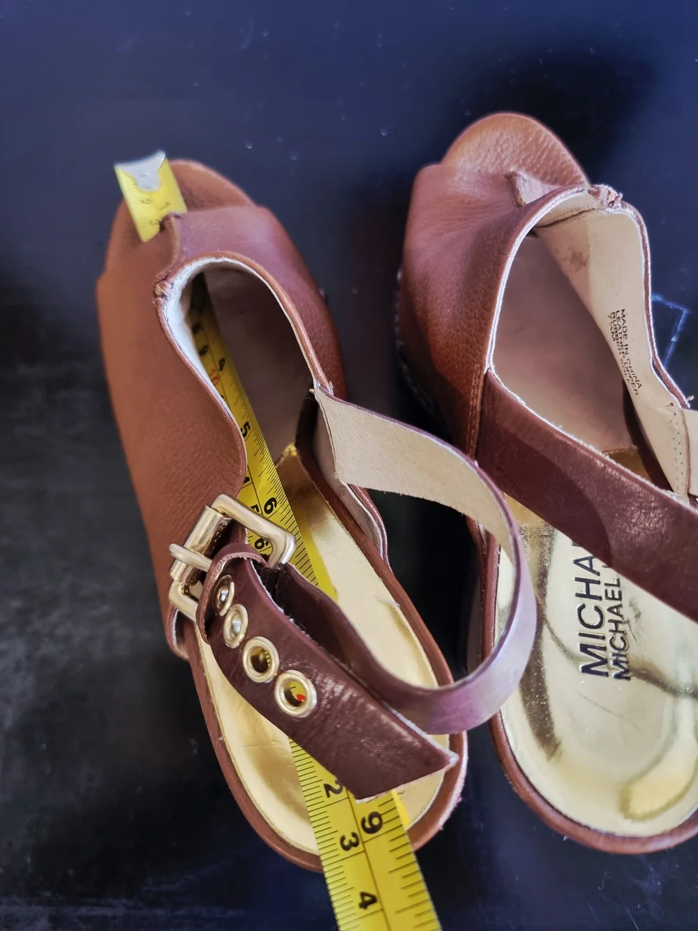 Michael Kors Brown Leather and Suede Wedge Sandals with Stud Accents